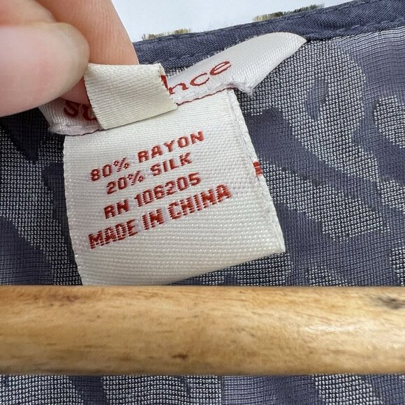 Sundance Med Velvet Burnout Sheer Silk V-Neck Peplum Long Sleeve Blouse Boho - Picture 4 of 9